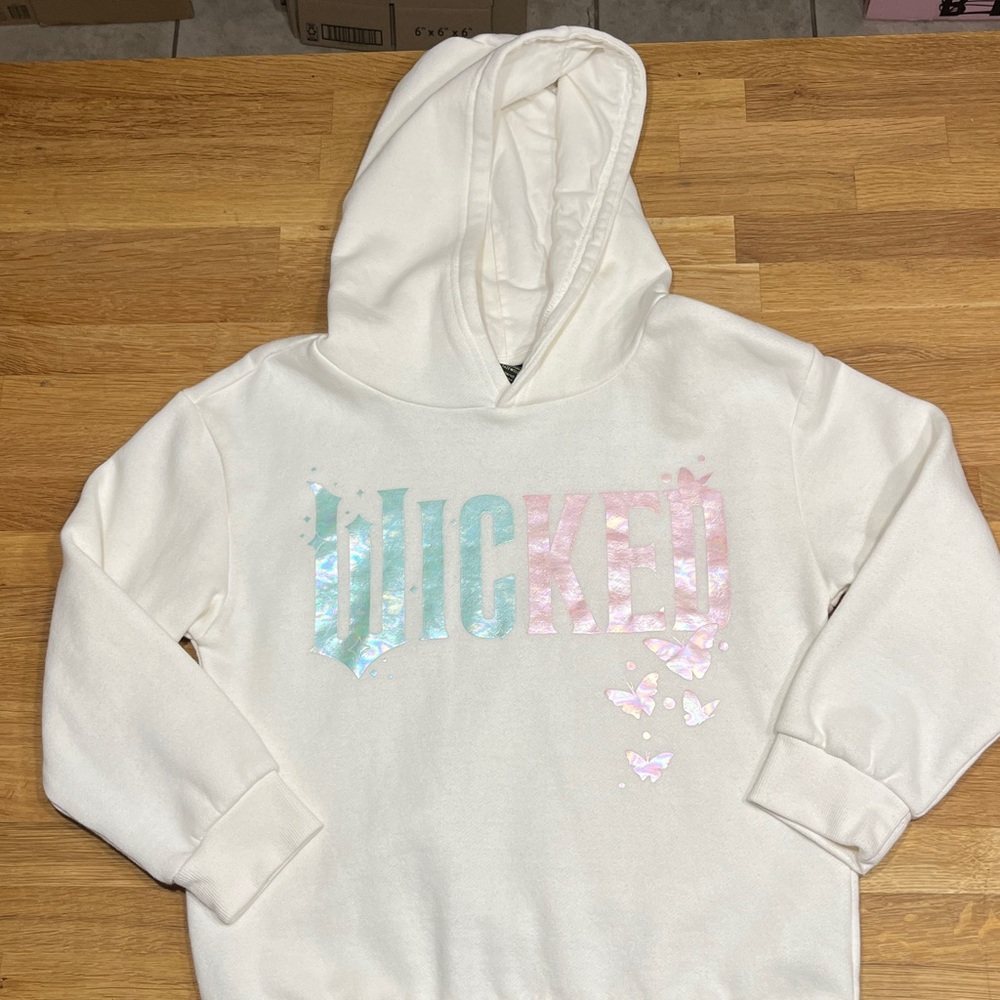 Wicked from Paul Tazewell Cream Hoodie w/ Green & Pink Pastel Graphics Girls Lg - Picture 14 of 16